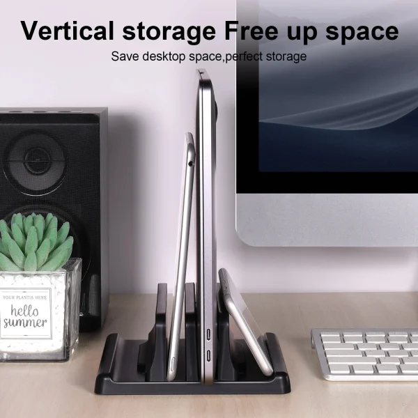 Plastic Vertical Laptop Stand Holder Adjustable Desktop Notebook Dock Space-Saving 3 In 1 computer stand - Image 6