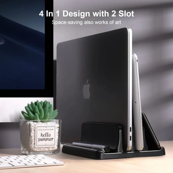 Plastic Vertical Laptop Stand Holder Adjustable Desktop Notebook Dock Space-Saving 3 In 1 computer stand - Image 2