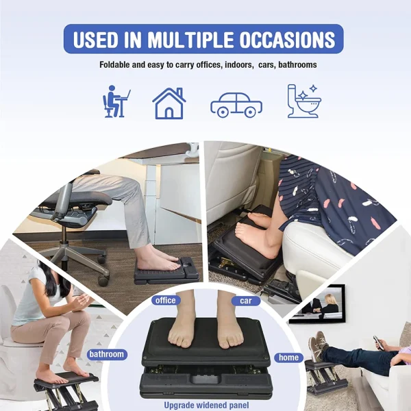 Adjustable Footrest Removable Foam Cushion Under Desk Footrest with Massage Beads for Car Home Office Stool  4-Level Height - Image 2