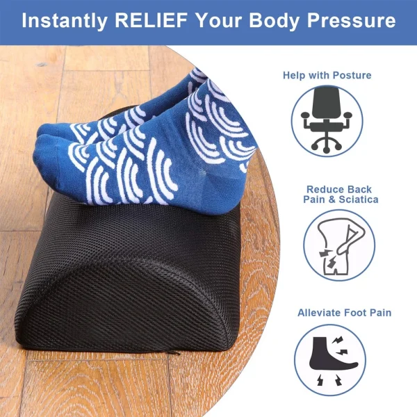Foot Rest for Under Desk At Work,Office Desk Accessories -Foot Stool for Office, Car, Home To Foot Support & Relax Ankles, Black - Image 2