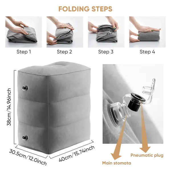 Airplane Foot Rest Travel Foot Rest Pillow Inflatable Travel Foot Rest for Airplanes Adjustable Height 3-Layer Ergonomic Folding - Image 3