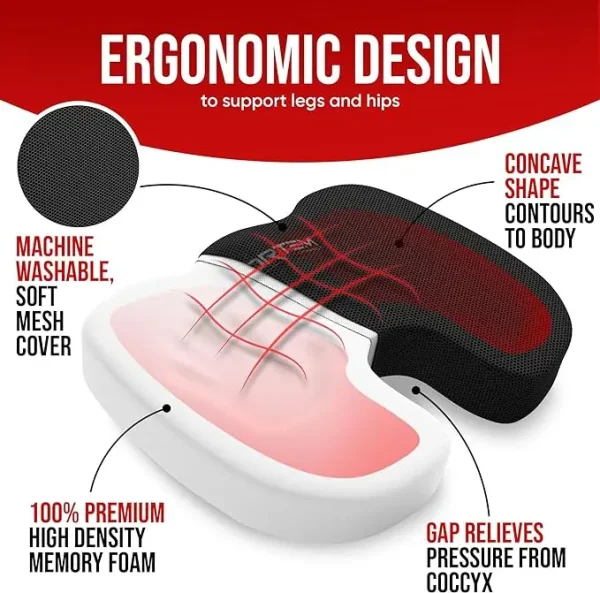Memory Foam Seat Cushion for Home Office Coccyx Orthopedic Chair Massage Pad Memory Foam Seat Cushion for Home Office Coccyx Ort - Image 3