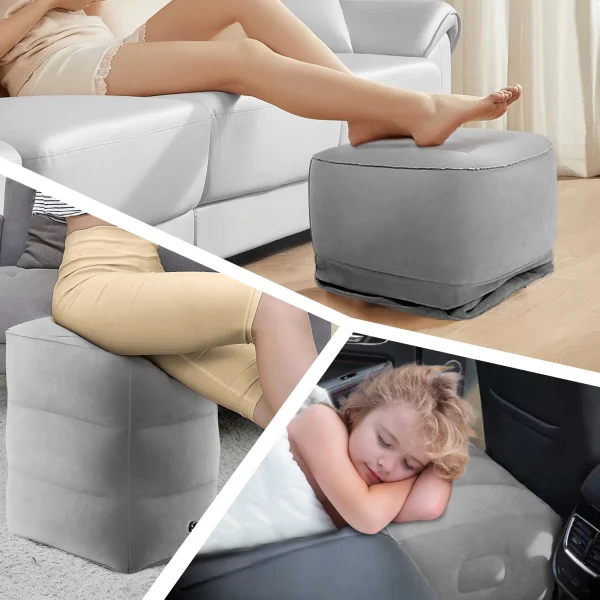 Airplane Foot Rest Travel Foot Rest Pillow Inflatable Travel Foot Rest for Airplanes Adjustable Height 3-Layer Ergonomic Folding - Image 5