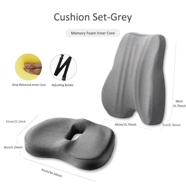 Memory Foam Seat Cushion Waist Back Support Pillow Set Orthopedic Ergonomic Coccyx Relief Hip Lumbar Pad for Office Chair Car - Image 10