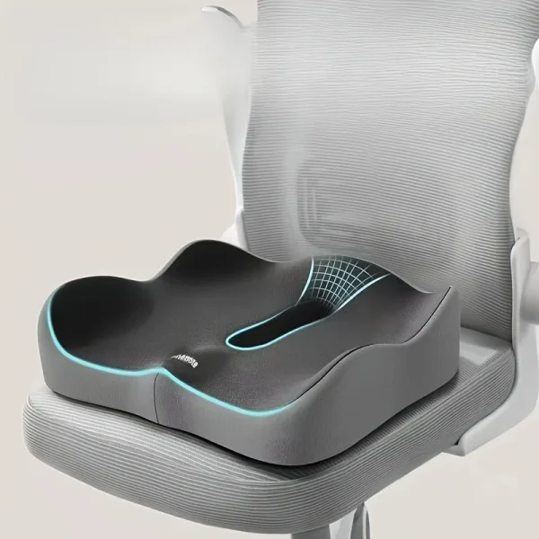 1pc Memory Foam Seat Cushion - 3D Ergonomic Support| Light Green & Grey, Washable Polyester, Car/Office Essentials - Image 2