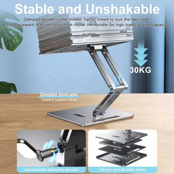 Aluminum Laptop Stand Height  Angle Adjustable Reading Stand with Foldable Base Notebook Desktop iPad Stand Tablet Stand Holder - Image 4
