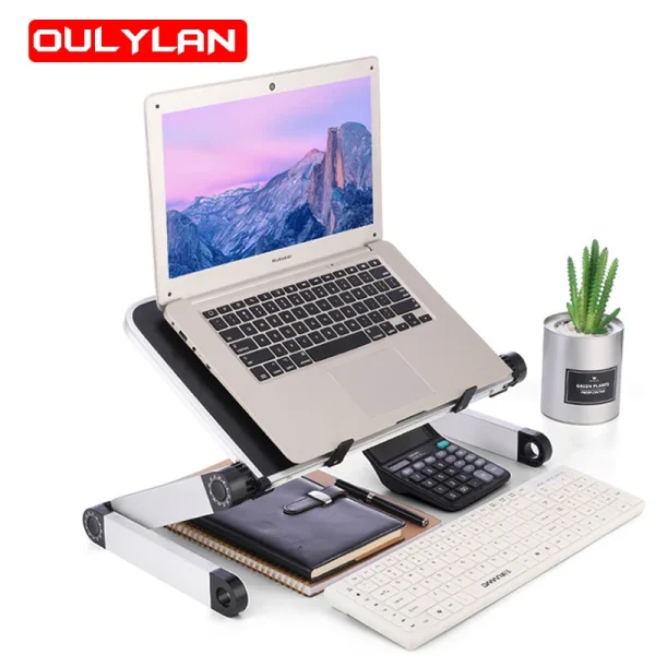 Adjustable Laptop Desk Stand Portable Aluminum Ergonomic Lapdesk ForSofa PC Notebook Table Desk Stand With Mouse Pad Punk - Image 2