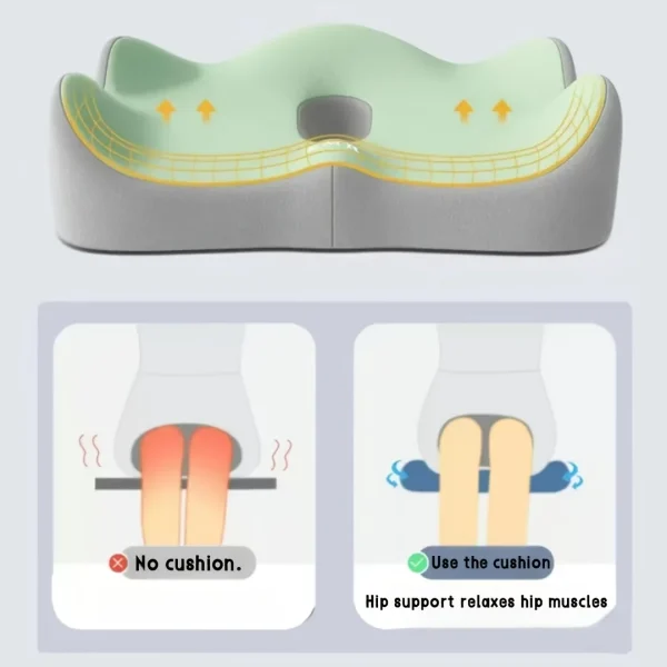 1pc Memory Foam Seat Cushion - 3D Ergonomic Support| Light Green & Grey, Washable Polyester, Car/Office Essentials - Image 4
