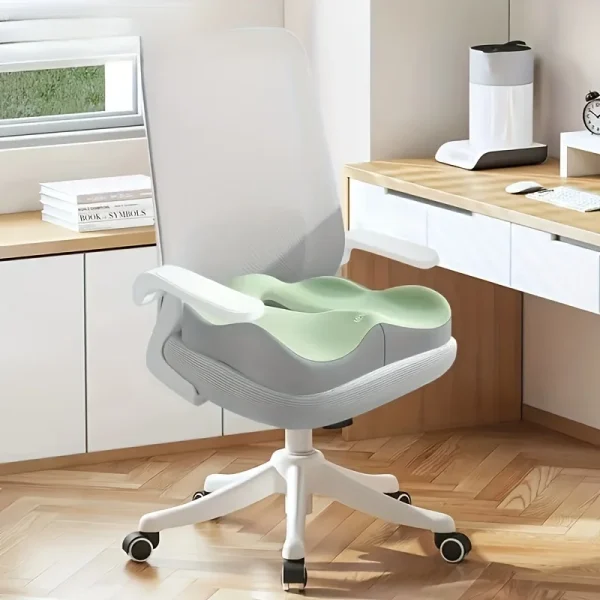 1pc Memory Foam Seat Cushion - 3D Ergonomic Support| Light Green & Grey, Washable Polyester, Car/Office Essentials - Image 9