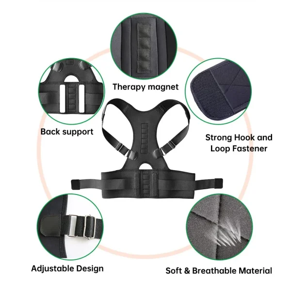 Posture Corrector Magnetic Therapy Clavicle Back Straightener Shoulder Support Brace Lumbar Belt Correction Adjustable Men Women - Image 3
