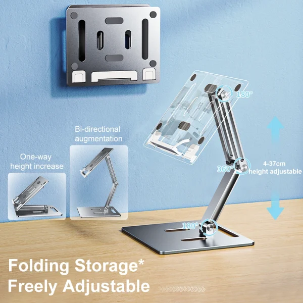 Aluminum Laptop Stand Height  Angle Adjustable Reading Stand with Foldable Base Notebook Desktop iPad Stand Tablet Stand Holder - Image 3