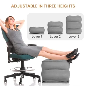 Airplane Foot Rest Travel Foot Rest Pillow Inflatable Travel Foot Rest for Airplanes Adjustable Height 3-Layer Ergonomic Folding